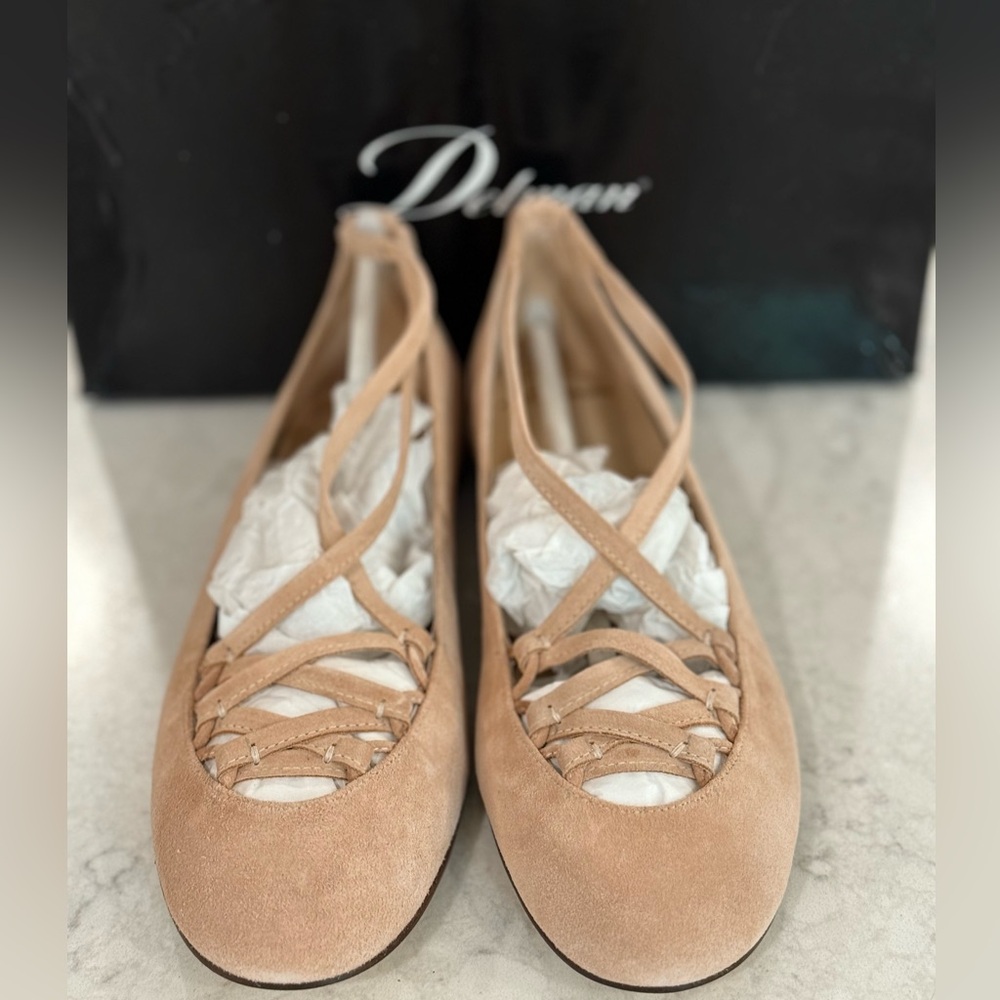 Delman suede Wisome rounded toe ballet flats 8.5 NIB